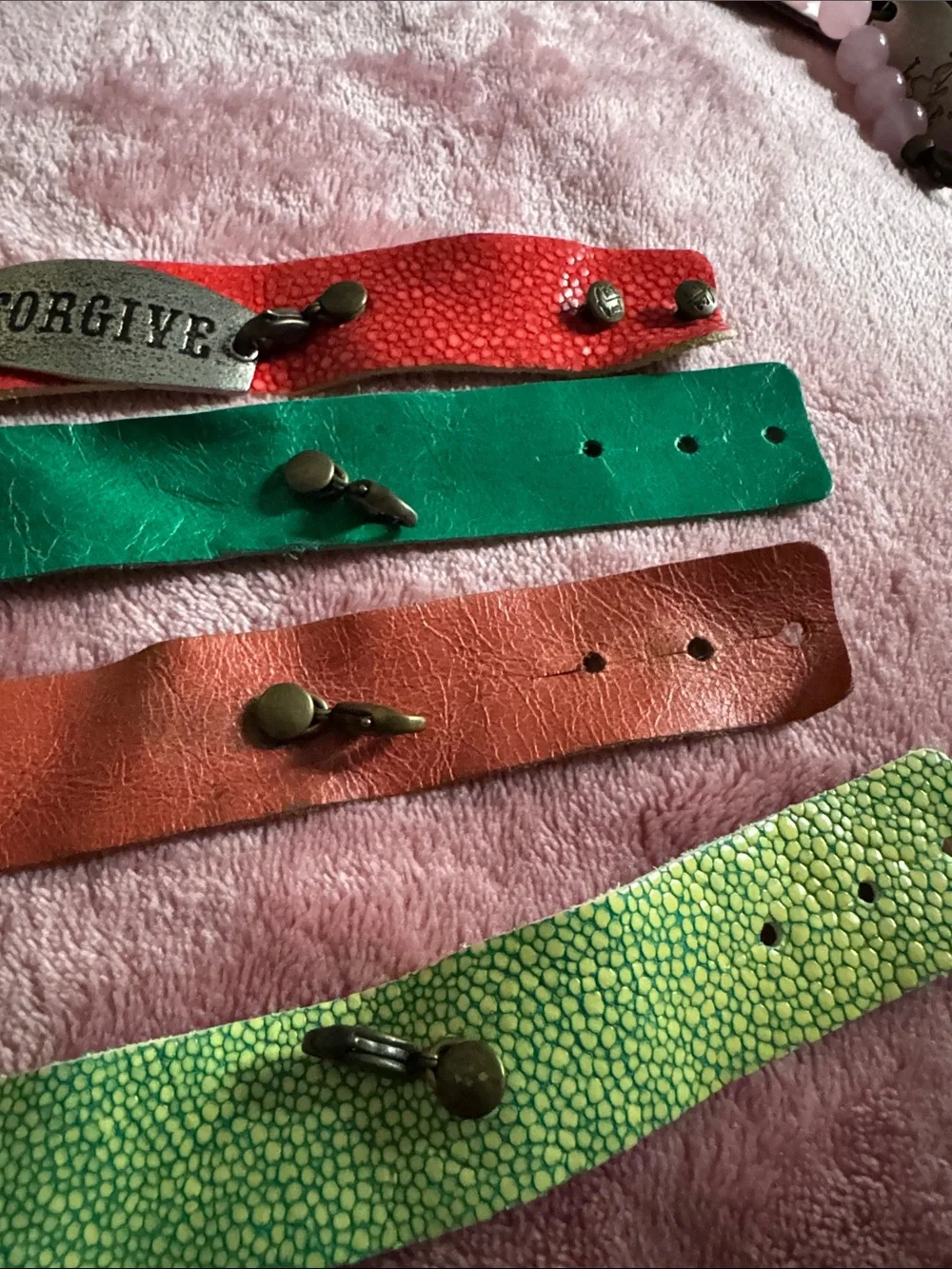 Colorful Leather Cuff Bracelets - Green, Orange, Red, Brown